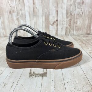 Vans Authentic Black Gum Sole Canvas Sneakers Womens 7.5 Mens 6 Low Top Shoes